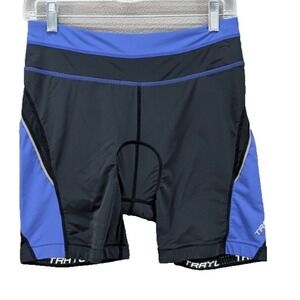 Trayl Women's Padded Cycling Mountain Bike Shorts Size M Black Blue Stretch Road
